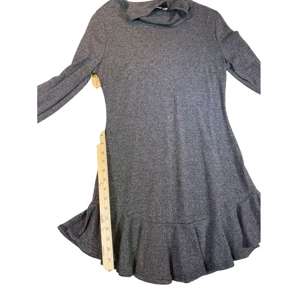 Shilla Womens Mock Neck Ruffle Mini Dress Charcoal Grey Marled Bell Sleeve L - Picture 3 of 5